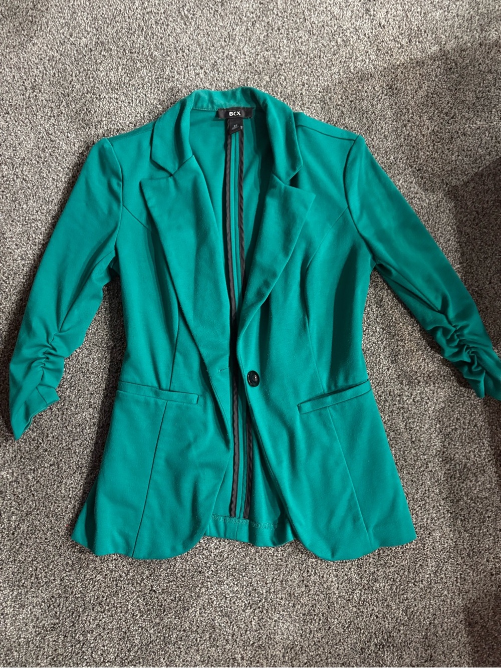 BCX Women's Teal Single-Button Blazer with Ruched Sleeves
